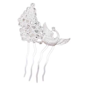 2 Pcs Silver Peacock Metal Side Comb Chinese Style Wedding Veil Hair Clip Comb Hanfu 4 Teeth Hairpin Updo Accessory Hair Pin