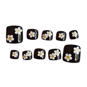 Flower Black Short Artificial False Nails Tips False Toenails Nail Decoration