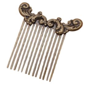 2 Pcs Retro Bronze Sea Wave Side Comb Chinese Style Hanfu Metal Hair Clip 13 Teeth Decorative Comb Hair Pin