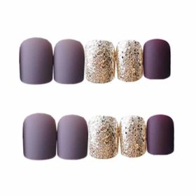 Purple Grey/ Gold False Fingernails Full Cover Artificial Nails Tips Fake Nails