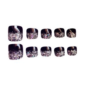 Black Artificial False Nails Tips Bling Bling False Toenails Full Warp False Nai