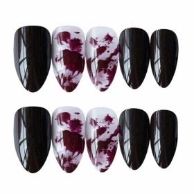 Splash-ink Dark Red/ Black Sharp False Fingernails Artificial False Nails Tips