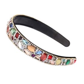 Women Colorful Beaded Hair Hoop Wide Hairband Bling Bling Rhinestone Headband