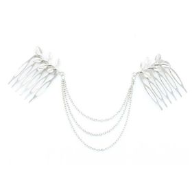 2 Pcs Silver Color Retro Hair Combs Leaves Decorative Mini Side Combs Hair Chain Tassels DIY Bridal Hair Accessories