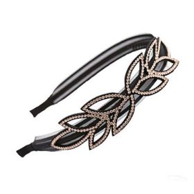 Leaf Pattern Hair Hoop Wide Hairband Bling Bling Rhinestone Headband with Beads