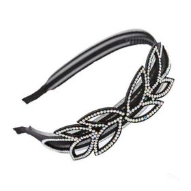 Bling Bling Rhinestone Headband Leaves Hair Hoop Wide Hairband with Beads