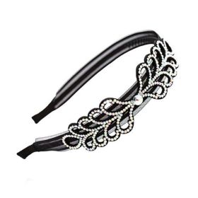 Bling Bling Rhinestone Headband Beaded Hair Hoop Wide Hairband with Mesh