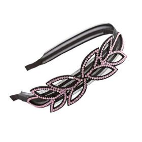 Pink Bling Bling Rhinestone Headband Leaves Hair Hoop Beaded Hairband Wide