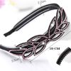 Bling Bling Rhinestone Headband Leaves Hair Hoop Wide Hairband with Beads