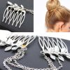 2 Pcs Silver Color Retro Hair Combs Leaves Decorative Mini Side Combs Hair Chain Tassels DIY Bridal Hair Accessories