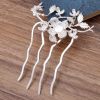 2 Pcs Vintage Silver Metal Side Comb Flower Leaves Chinese Style Wedding Veil Hair Clip Comb Hanfu 4 Teeth Hairpin Updo Accessory Hair Pin