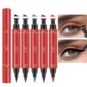 Color Double-headed Triangle Stamp Eyeliner Waterproof Non-smudge Eyeliner Liquid Pen for All Eye Shapes (Color: 01+02+03+04+05)