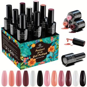 Gel Nail Polish Kit, 9 Pcs Elegant Grey Soak Off Gel Nail Collection With Base, Glossy & Matte Gel Top Coat, Gel Nail Polish Set DIY Manicure Kit For (Color: Black+white+pink)