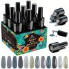 Gel Nail Polish Kit, 9 Pcs Elegant Grey Soak Off Gel Nail Collection With Base, Glossy & Matte Gel Top Coat, Gel Nail Polish Set DIY Manicure Kit For