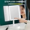 Rechargeable Foldable Makeup Mirror With LED Light 360¬∞ Adjust Wireless 1-3X Magnifying 3 Tone Light Desktop Vanity Table Mirror